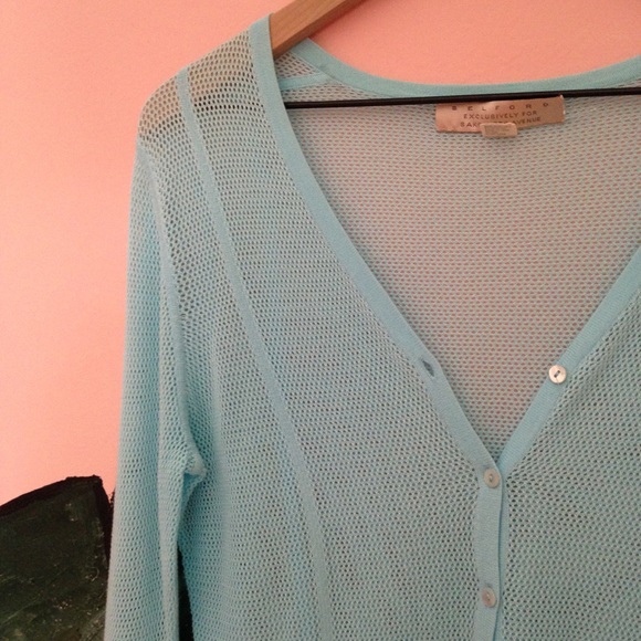 Belford Saks Fifth Avenue Blue Mesh Cardigan M - Picture 3 of 6
